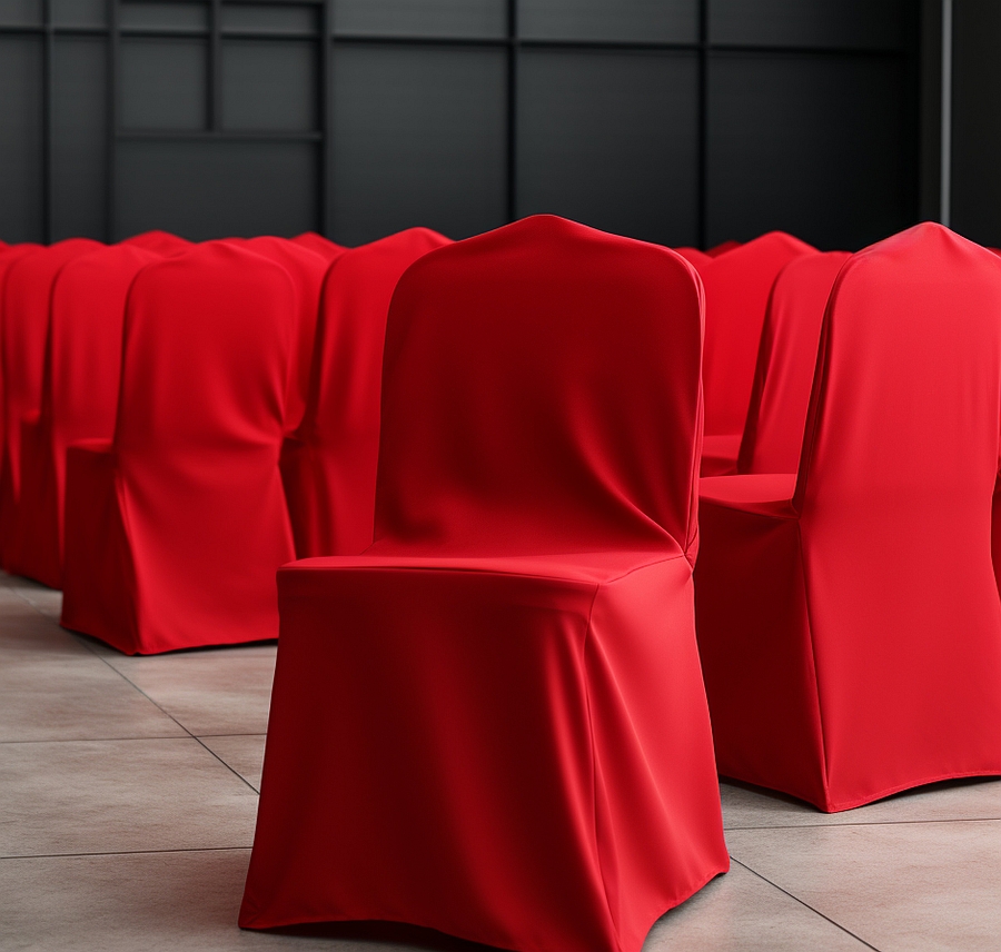 krzesło przykryte czerwonym materiałem